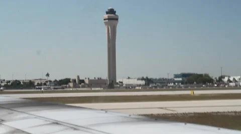 Control tower from plane in miami Stock Footage 973127
