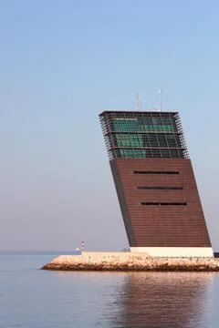 Control tower at river Tagus in Lisbon Stock Photos