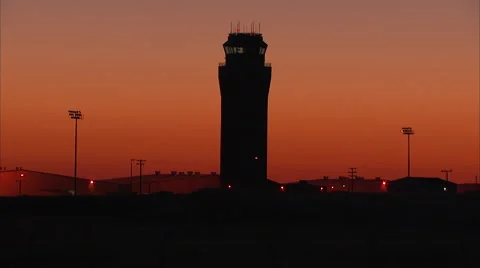 Control Tower at Sunset Wrack Focus Vídeo Stock 68216382