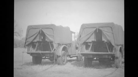 Control trucks parked in the field Stock Footage 37593301