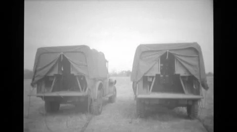 Control trucks parked in the field Stock Footage 37593322