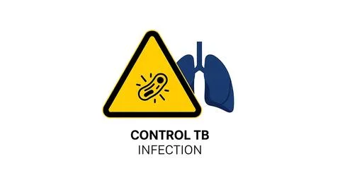 Control tuberculosis infection warning sign with lung illustration and bact.. Stock Illustration