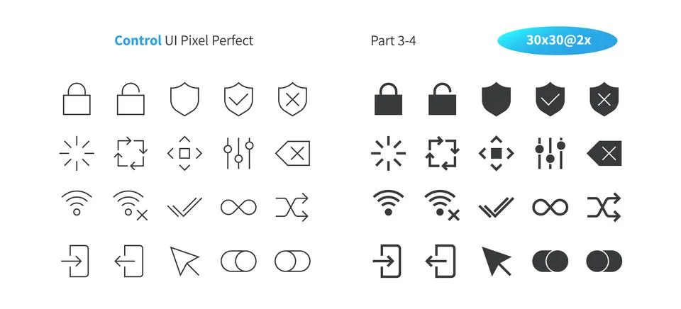 Control UI Pixel Perfect Well-crafted Vector Thin Line And Solid Icons 30 2x Stock Illustration
