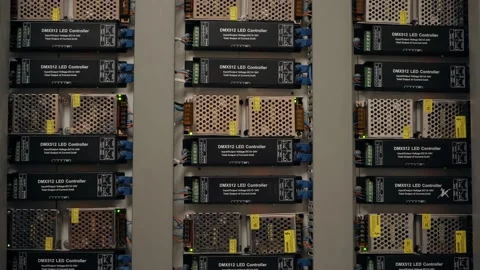 Control unit with a large number of controllers wires and connections Stock Footage 199047930