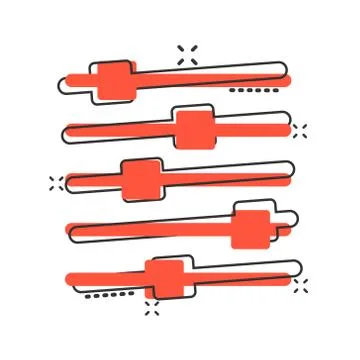 Control volume icon in comic style. Audio adjusting cartoon sign vector illus 스톡 일러스트