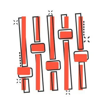 Control volume icon in comic style. Audio adjusting cartoon sign vector illus 스톡 일러스트