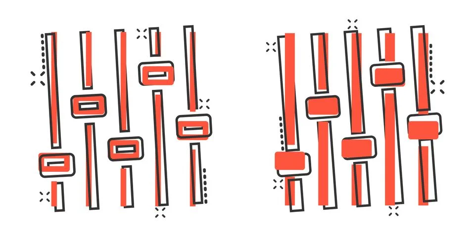 Control volume icon in comic style. Audio adjusting cartoon sign vector illus 스톡 일러스트