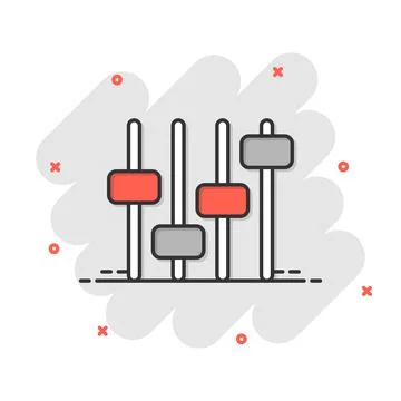 Control volume icon in comic style. Audio adjusting cartoon sign vector illus イラスト素材