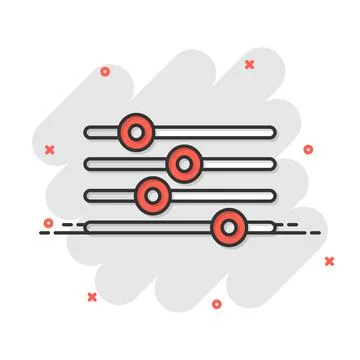 Control volume icon in comic style. Audio adjusting cartoon sign vector illus Stock Illustration