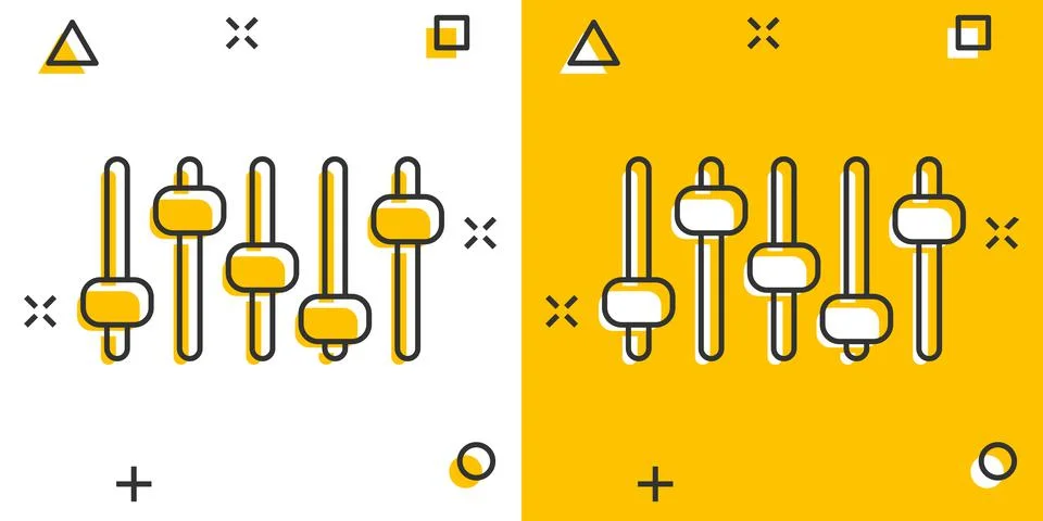 Control volume icon in comic style. Audio adjusting cartoon sign vector illus 스톡 일러스트