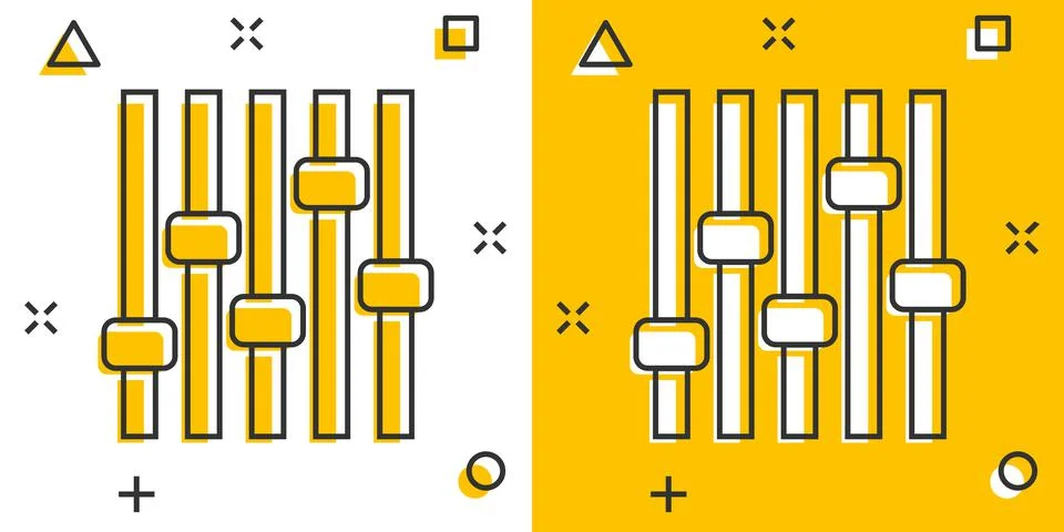 Control volume icon in comic style. Audio adjusting cartoon sign vector illus 스톡 일러스트