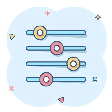 Control volume icon in comic style. Audio adjusting cartoon sign vector illus 스톡 일러스트