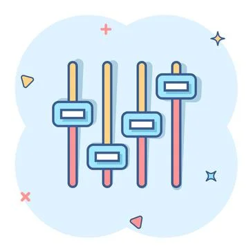 Control volume icon in comic style. Audio adjusting cartoon sign vector illus 스톡 일러스트