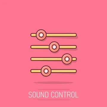 Control volume icon in comic style. Audio adjusting cartoon sign vector ill.. 스톡 일러스트