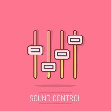 Control volume icon in comic style. Audio adjusting cartoon sign vector ill.. イラスト素材