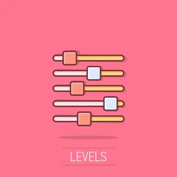 Control volume icon in comic style. Audio adjusting cartoon sign vector ill.. イラスト素材