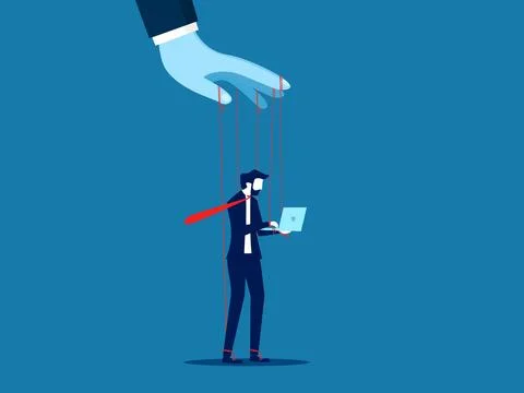 Control of workers. Businessman puppet on string Illustrazione stock
