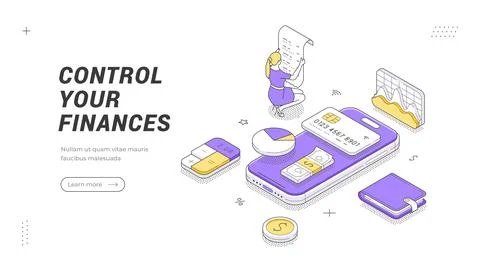 Control Your Finances And Budget Management Isometric Vector Illustration B.. Stock Illustration