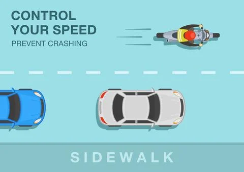 Control your speed, prevent crashing. Top view of a bike rider on road. Stock Illustration