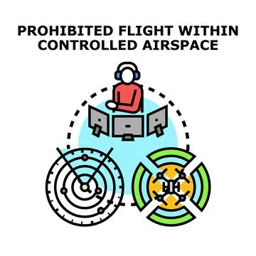 Controlled airspace prohibited flight zone management system Stock Illustration