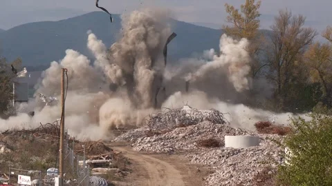 Controlled Bridge Demolition by Explosive Detonation in Bierovce, Slovakia Video stock 343658010