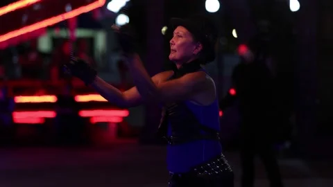Controlled Burn Street Performers with Shallow Depth of Field - 04 Stock Footage 200810093