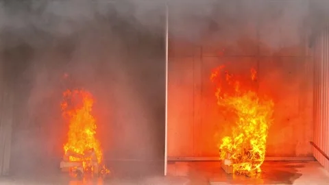 Controlled Burn Test Fire Behavior and Suppression Video stock 301282841