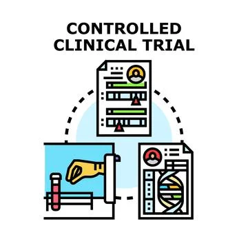 Controlled clinical trial process with patient data and medical research Stock Illustration