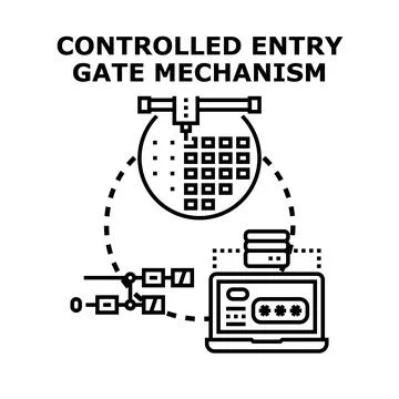 Controlled entry gate mechanism access security concept Stock Illustration