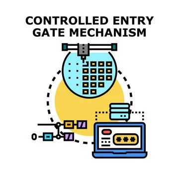 Controlled entry gate mechanism access security concept 스톡 일러스트