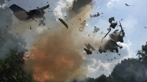 A controlled explosion of a replica  cessna plane Stock Footage 66479323