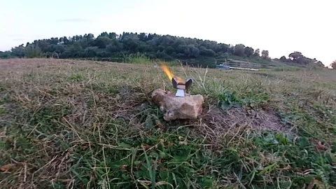 A controlled fire in a natural setting outdoors Stock Footage 93378524