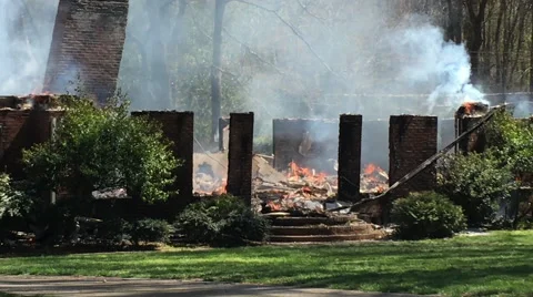 Controlled house fire burn Stock Footage 66900294