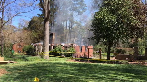 Controlled house fire burn Stock Footage 66900977