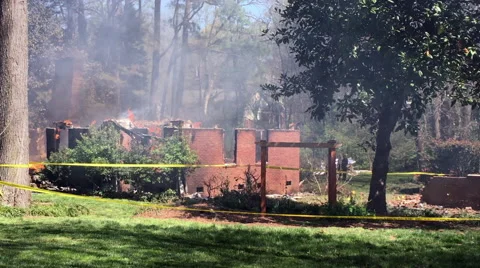 Controlled house fire burn Stock Footage 66905127