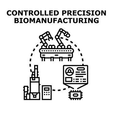 Controlled precision biomanufacturing process involving robotic arms Stock Illustration