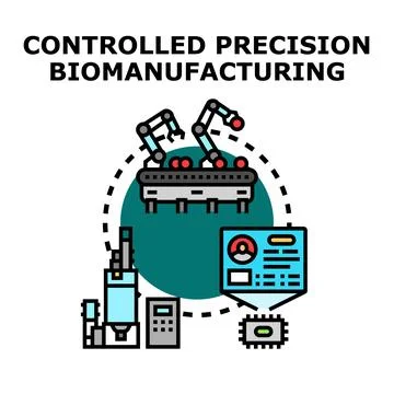 Controlled precision biomanufacturing process involving robotic arms Stock Illustration