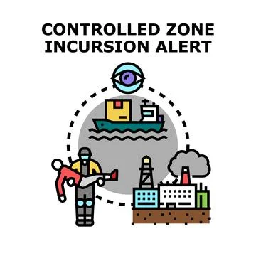 Controlled zone incursion alert with industrial security monitoring Stock Illustration