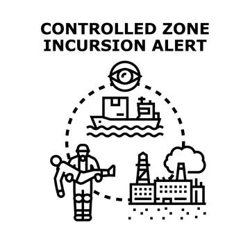 Controlled zone incursion alert with industrial security monitoring Stock Illustration