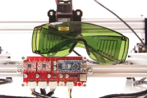 Controller and laser protection glasses close up Stock Photos