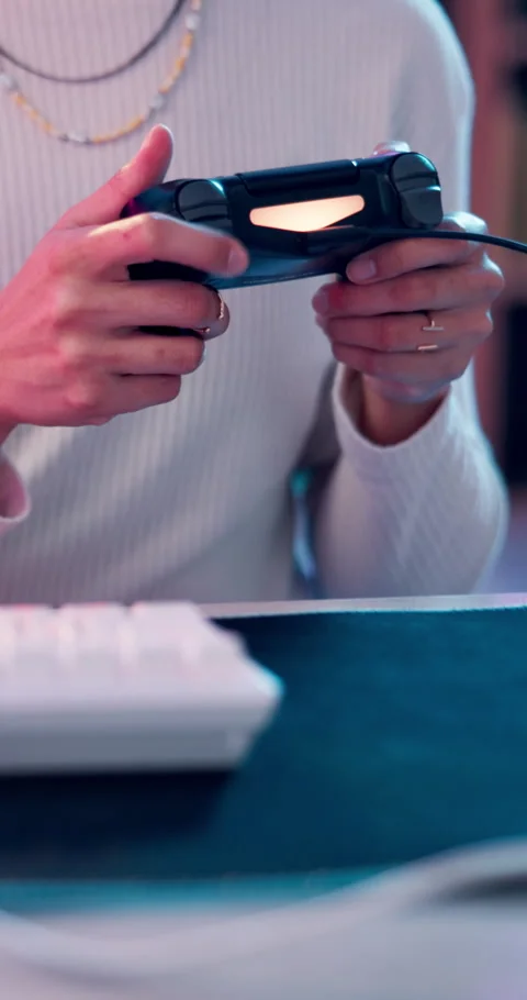 Controller, esports and hands of video game developer at desk for launch, Stock Footage 318781968