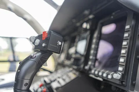 Controller handle that installed in the helicopter cockpit Stock Photos