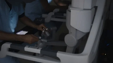 Controllers of a modern surgery tool. High tech medical equipment at operation Stock Footage 102218390