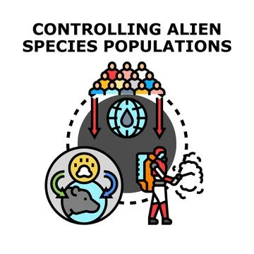 Controlling alien species populations vector concept development Stock Illustration