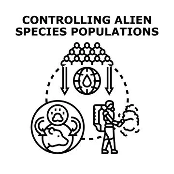 Controlling alien species populations vector concept development Illustrazione stock