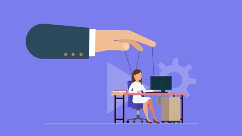 Controlling businessman puppet working on computer Stock Footage 257391974