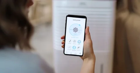 Controlling conditioning with a smartphone Stock Footage 149273584