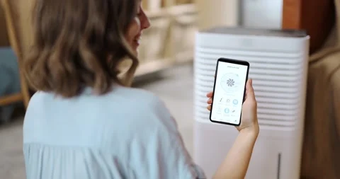 Controlling conditioning with a smartphone Stock Footage 149273601