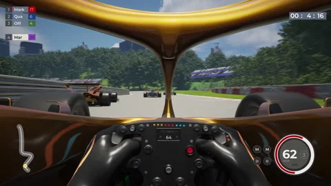 Controlling a fast car on a virtual racing circuit of a digital computer game Stock Footage 279668691