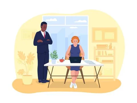 Controlling manager at work 2D vector isolated illustration Stock Illustration